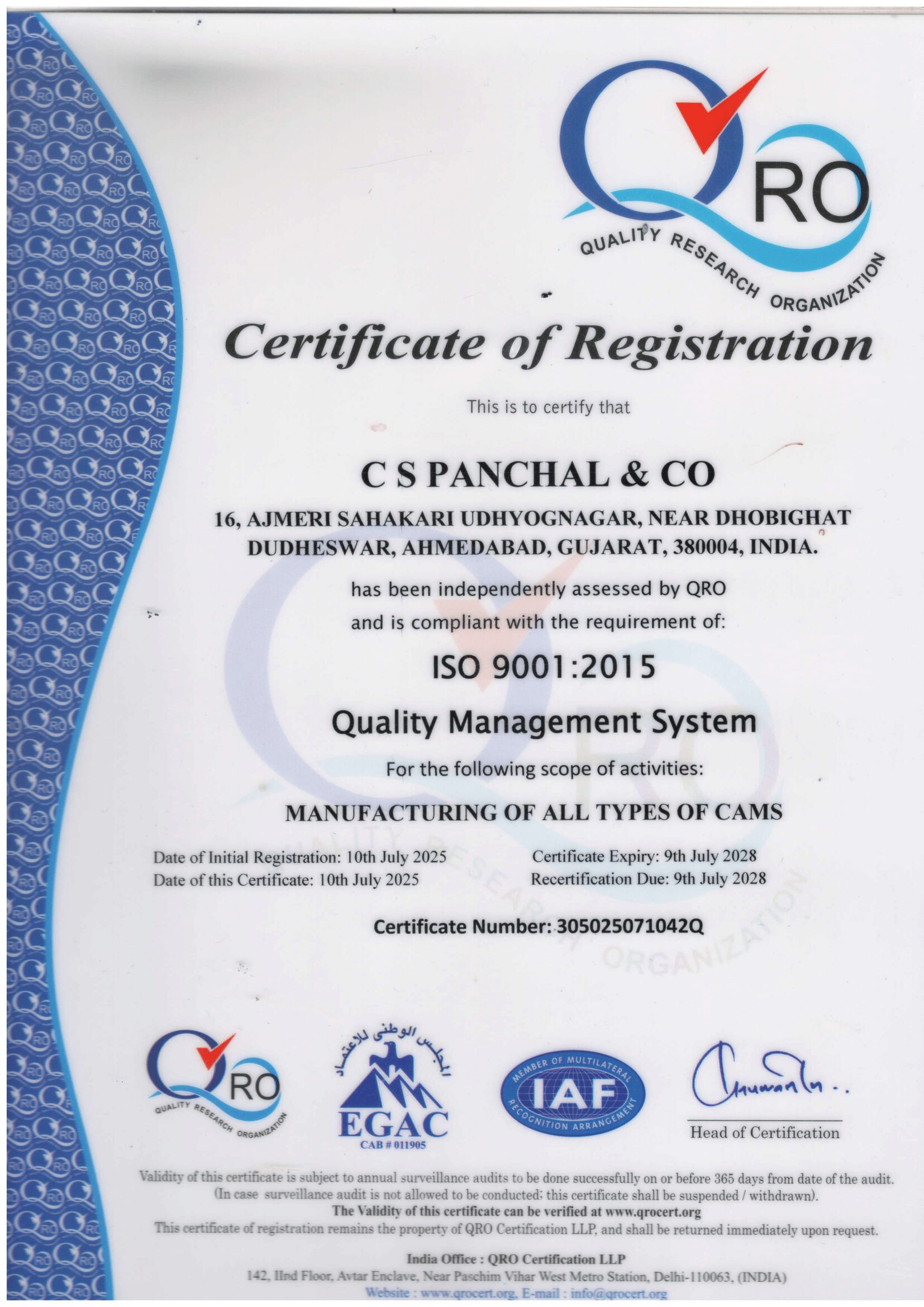 certificate of registration certificate of registration